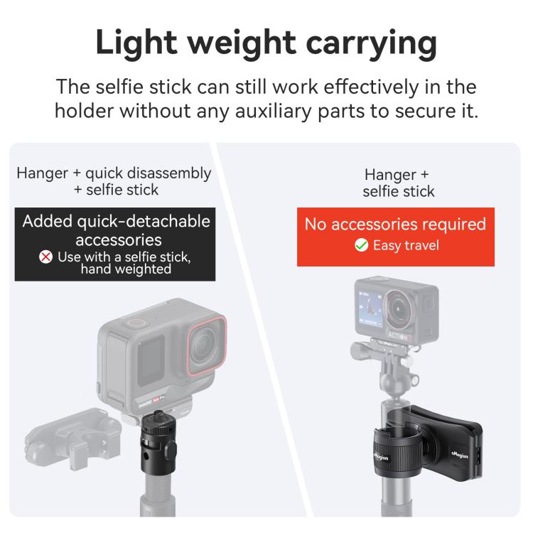 AMagisn Selfie Stick Hanger Action Camera Backpack Quick Attachment for Insta360 / DJI / GoPro - Black