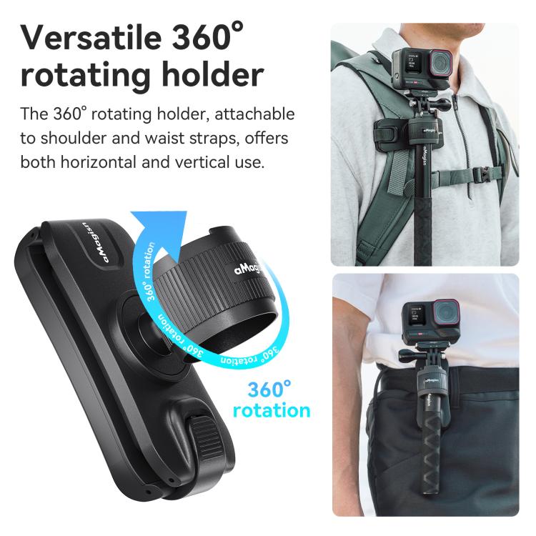 AMagisn Selfie Stick Hanger Action Camera Backpack Quick Attachment for Insta360 / DJI / GoPro - Black