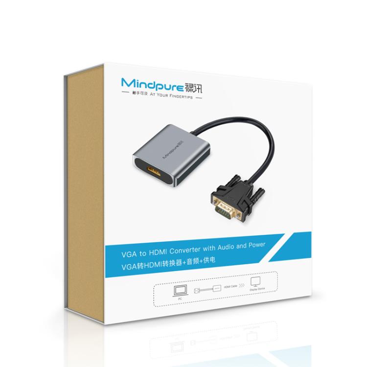 Mindpure AD014 Upgraded Version VGA To HDMI Converter For Computer Monitor Cable Adapter With Audio Power Supply