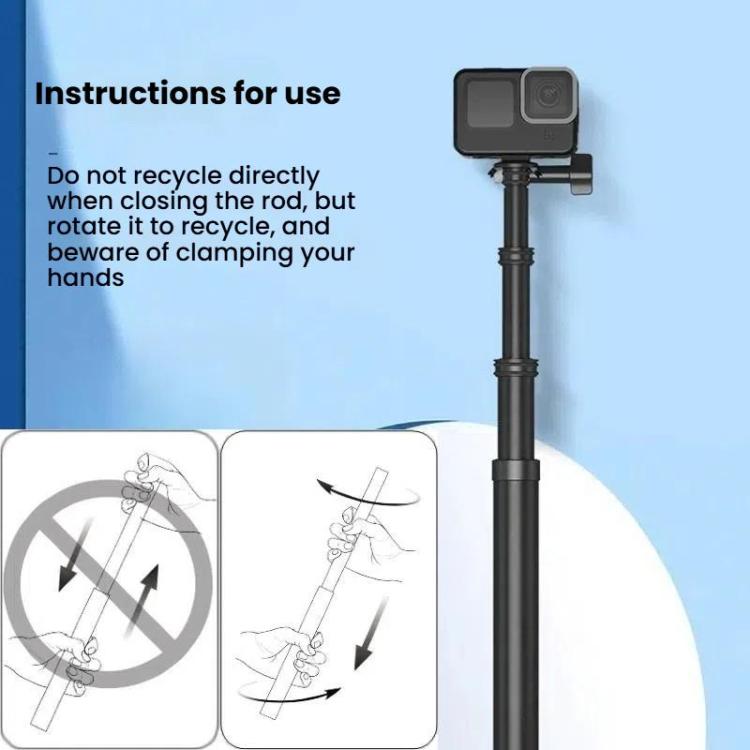 TELESIN Gen 2 2.7m Carbon Fiber Selfie Stick Sports Camera Extension Rod For GoPro HERO13 Black / Insta360 - Black