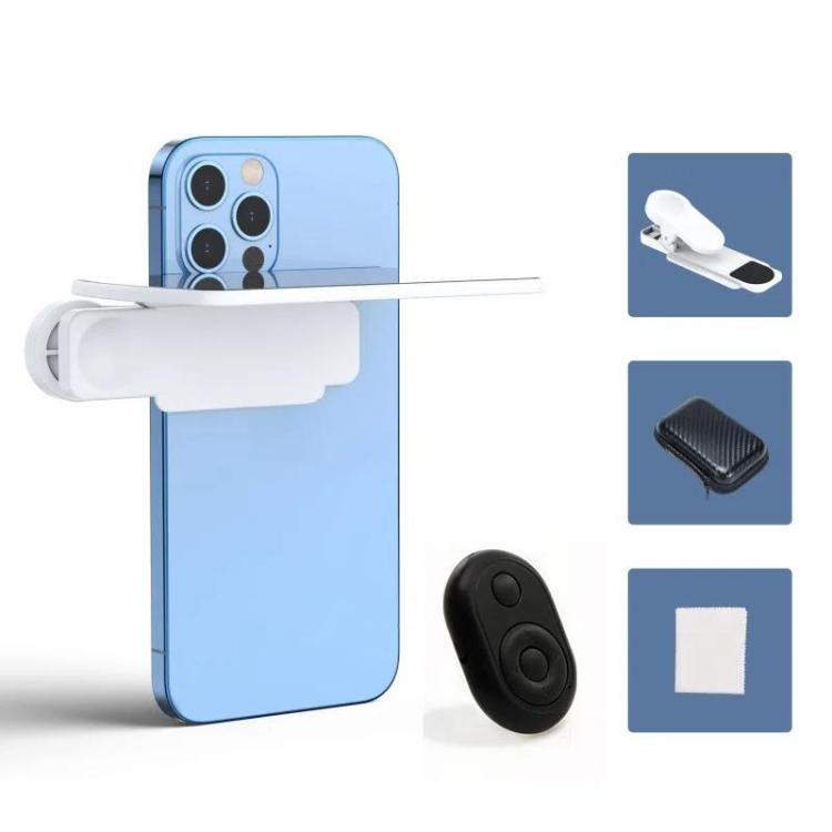 Mobile Phone Reflection Photo Clip Holder Adjustable Angle Mirror Clip Phone Reflector Selfie Artifact, Color: With Remote Control White