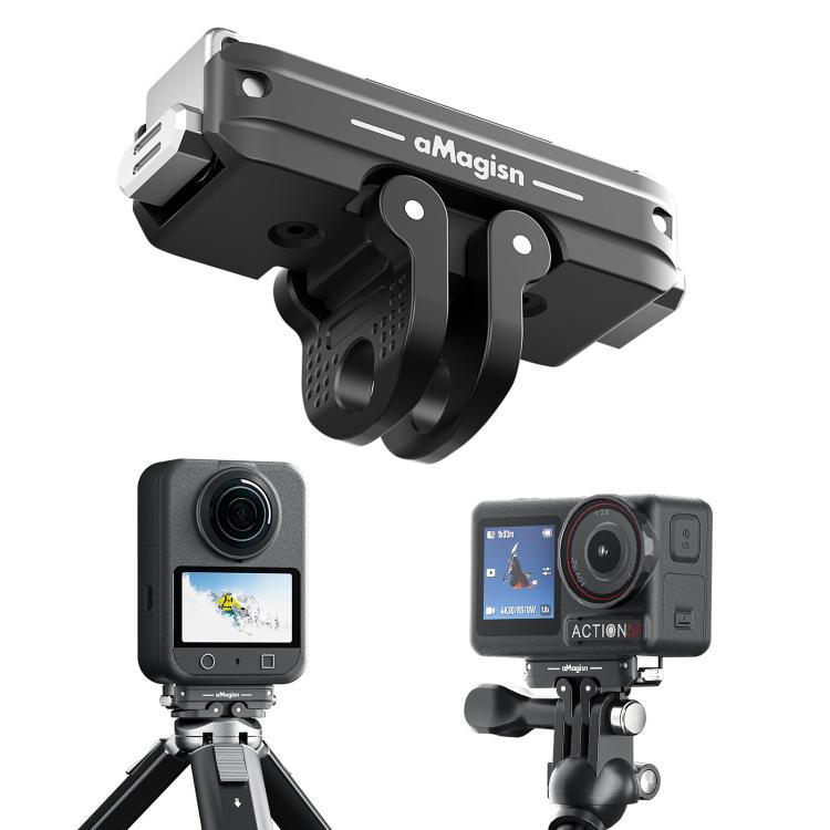 For DJI Osmo 360/Action 5 Pro/4/3 aMagisn Metal Magnetic Quick Release Mount Dual Interface Adapter - Black
