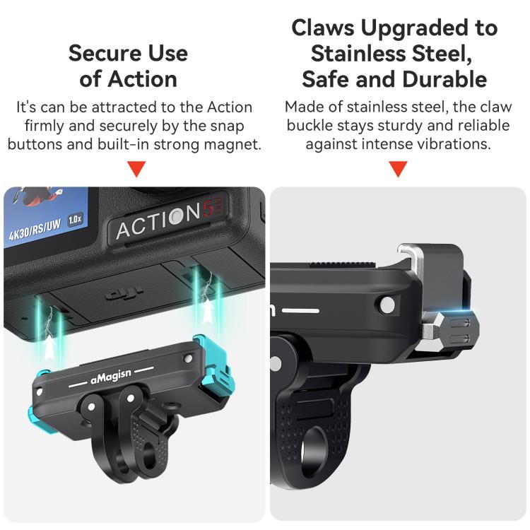 For DJI Osmo 360/Action 5 Pro/4/3 aMagisn Metal Magnetic Quick Release Mount Dual Interface Adapter - Black