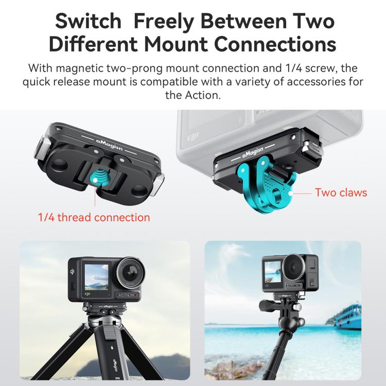 For DJI Osmo 360/Action 5 Pro/4/3 aMagisn Metal Magnetic Quick Release Mount Dual Interface Adapter - Black