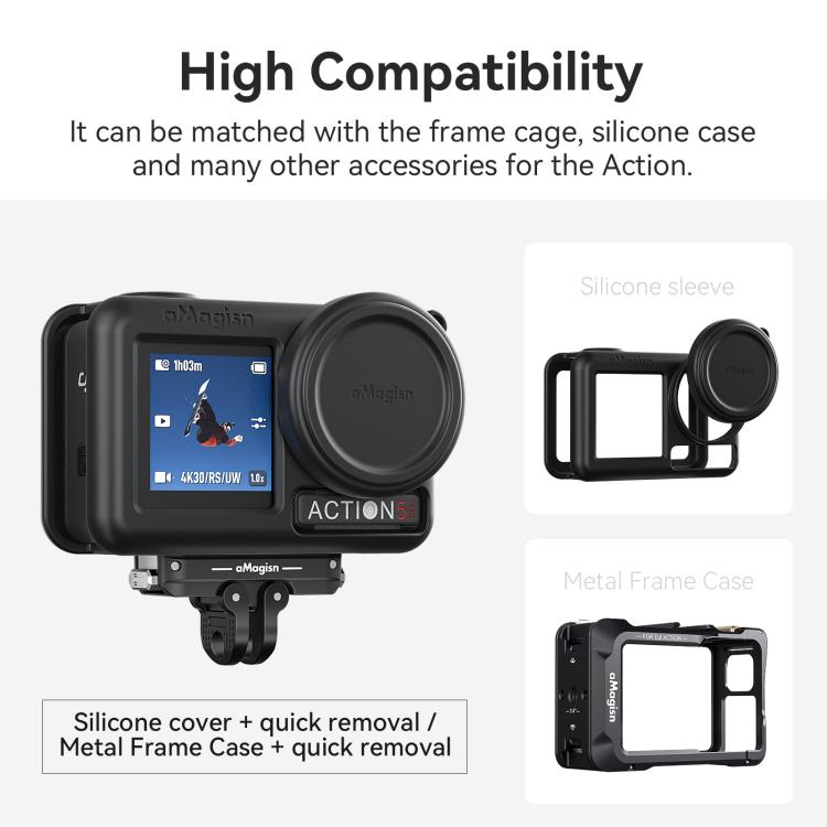 For DJI Osmo 360/Action 5 Pro/4/3 aMagisn Metal Magnetic Quick Release Mount Dual Interface Adapter - Black
