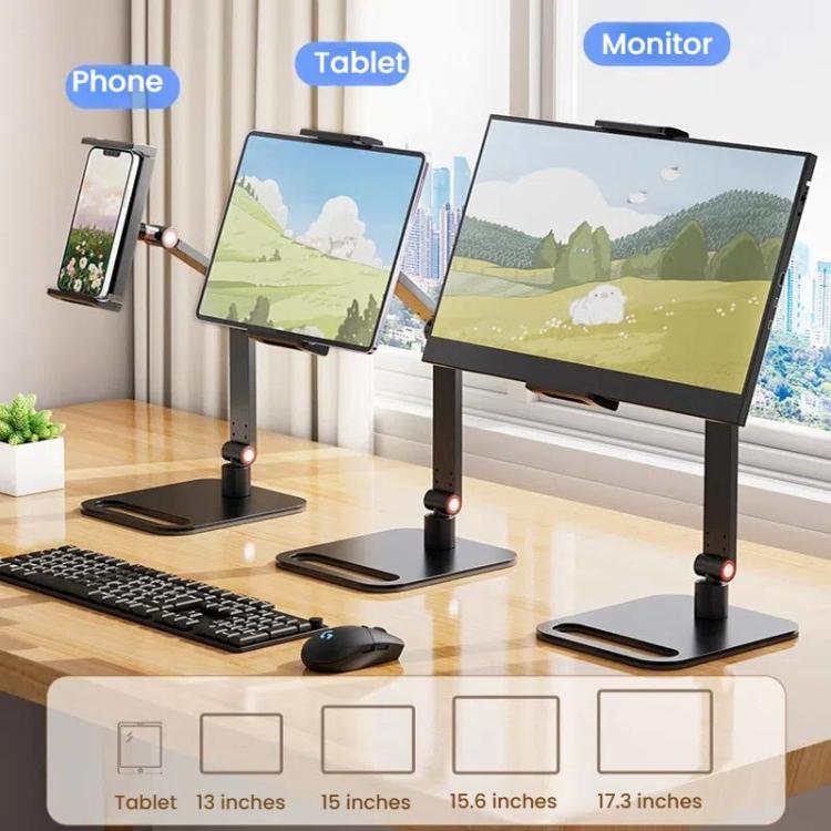 2-session Phone Tablet Monitor Desktop Stand Height and Angle Adjustable Bracket for Screen Within 17.3 Inch