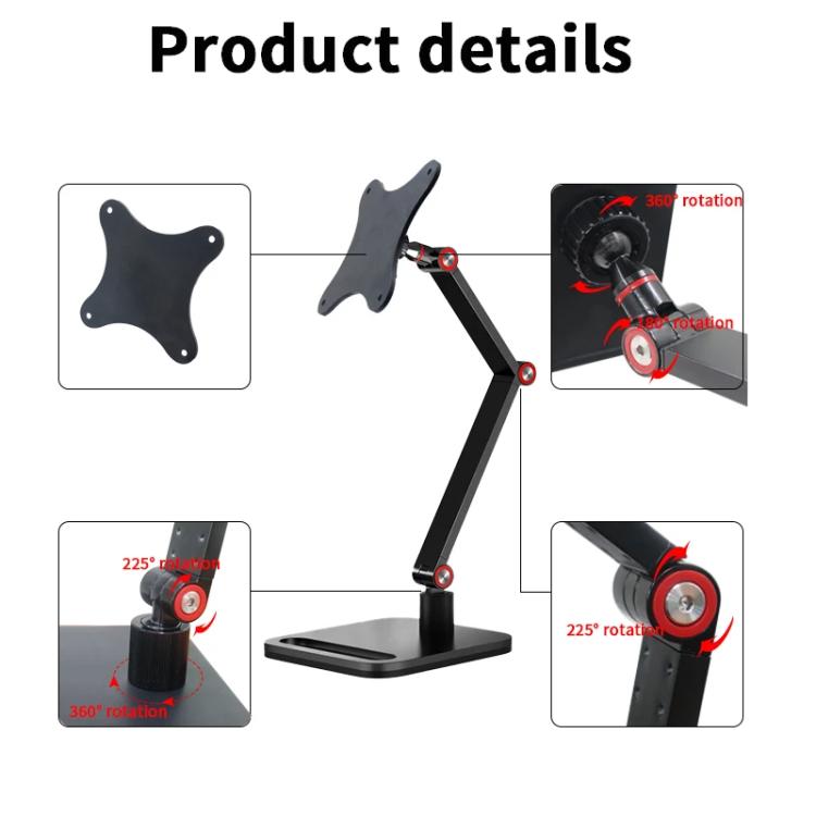 Portable Vesa Monitor Stand Height Adjustable Swivel Desk Mount For 17-Inch Screens - Black