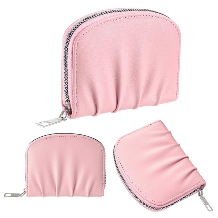 Women Wallet Pleated Sense PU Zipper Short Wallet Simple Solid Color Coin Purse