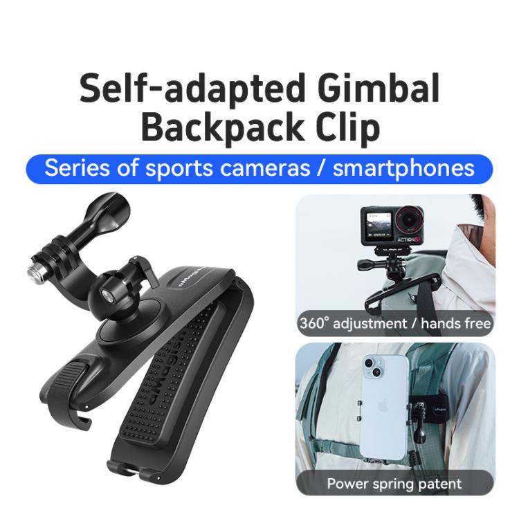 aMagisn 360-degree Rotation Ball Head Backpack Clip for Camera & Smartphone - Black