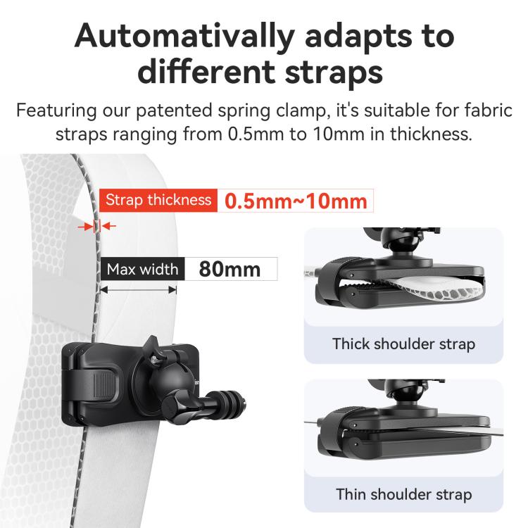 aMagisn 360-degree Rotation Ball Head Backpack Clip for Camera & Smartphone - Black