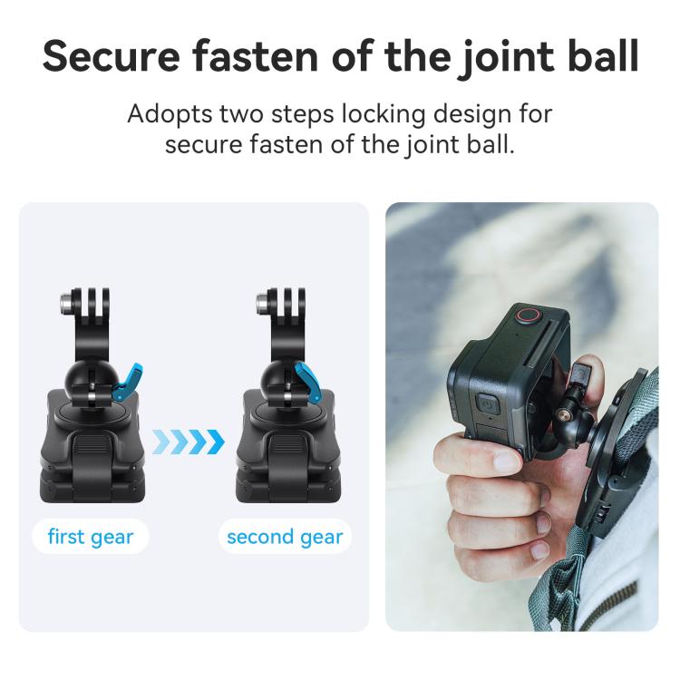 aMagisn 360-degree Rotation Ball Head Backpack Clip for Camera & Smartphone - Black