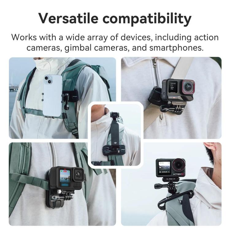 aMagisn 360-degree Rotation Ball Head Backpack Clip for Camera & Smartphone - Black