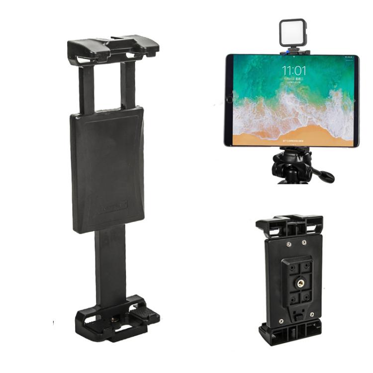 YUNTENG VCT-320 Adjustable Hot Shoe Tablet & Phone Mount Clamp Holder with Dual 1/4 Inch Screw Holes for 5.1-9.9 Inch Devices - Black