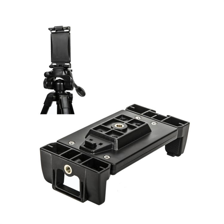 YUNTENG VCT-320 Adjustable Hot Shoe Tablet & Phone Mount Clamp Holder with Dual 1/4 Inch Screw Holes for 5.1-9.9 Inch Devices - Black