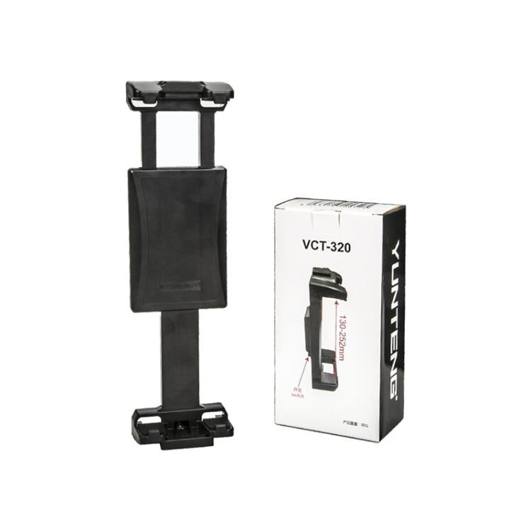 YUNTENG VCT-320 Adjustable Hot Shoe Tablet & Phone Mount Clamp Holder with Dual 1/4 Inch Screw Holes for 5.1-9.9 Inch Devices - Black