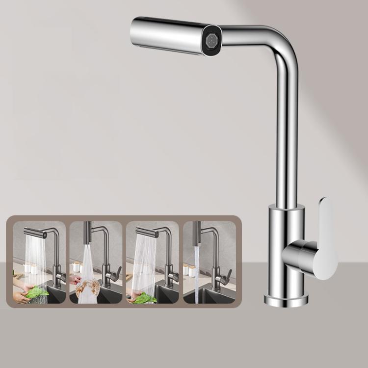 Pull-out Version 4 Modes Waterfall Kitchen Faucet Single Hole Hot/Cold Water Mixer Tap for Sink Silver