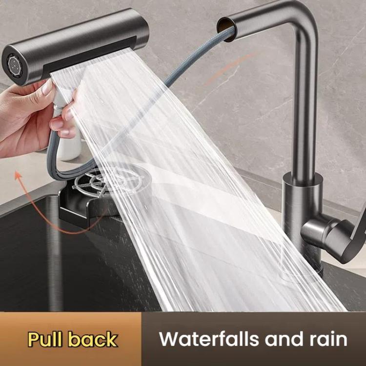 Non-pull-out Version 4 Modes Waterfall Kitchen Faucet Single Hole Hot/Cold Water Mixer Tap for Sink Silver