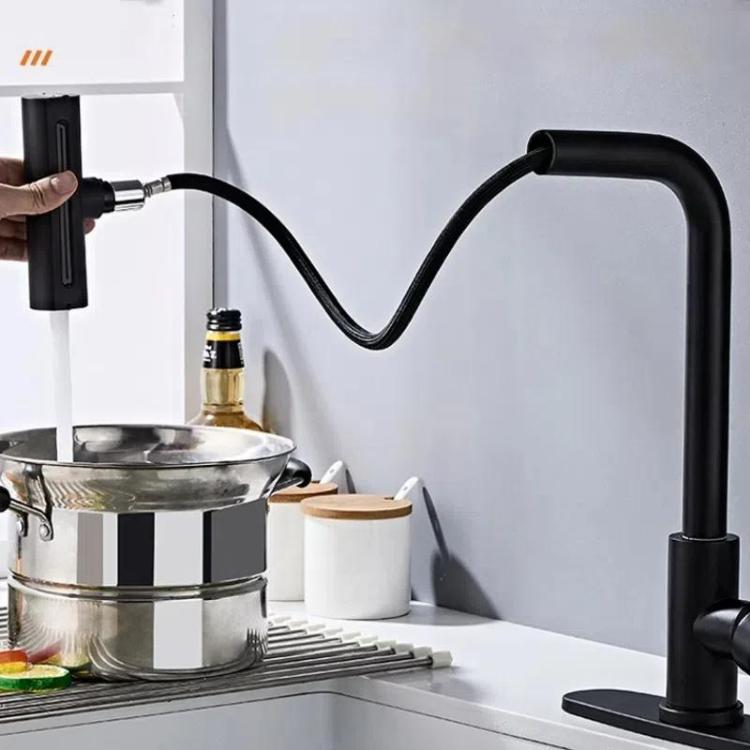 Pull-out Version 4 Modes Waterfall Kitchen Faucet Single Hole Hot/Cold Water Mixer Tap for Sink Silver