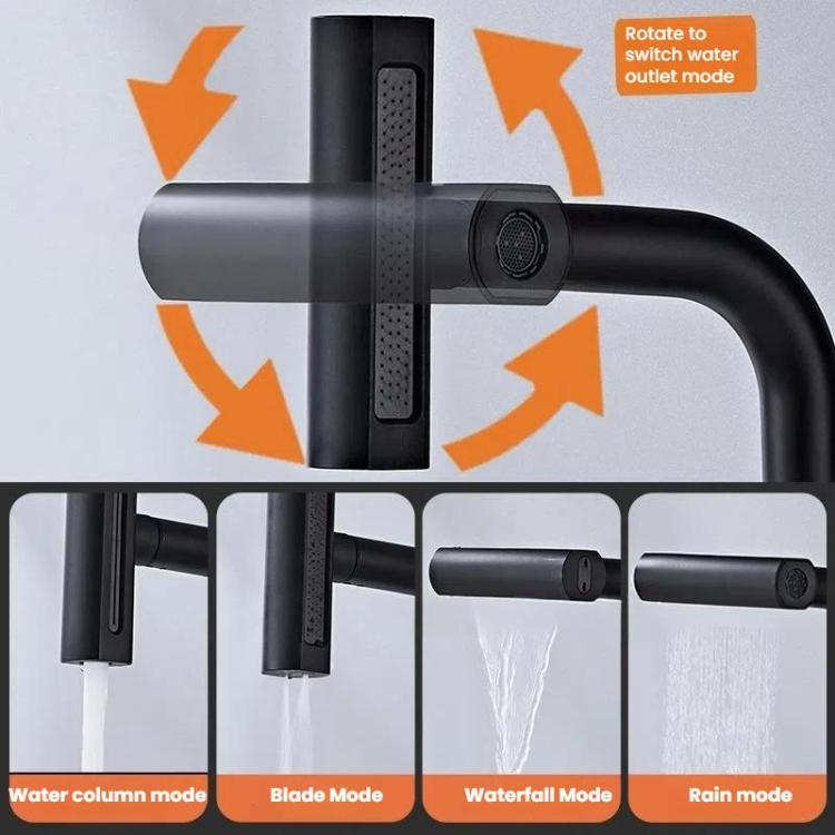 Pull-out Version 4 Modes Waterfall Kitchen Faucet Single Hole Hot/Cold Water Mixer Tap for Sink Black