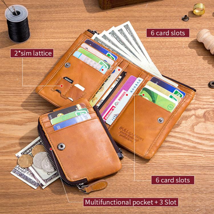 BULL CAPTAIN 050 RFID Anti-theft Top Layer Multi-Slot Wallet with Detachable Coin Purse