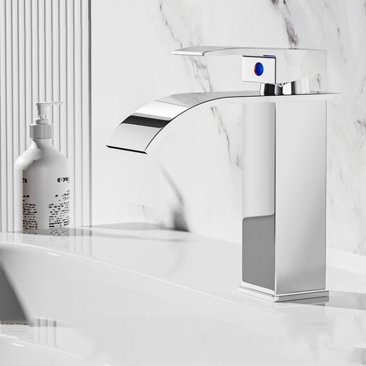 Waterfall Wash Basin Faucet Stainless Steel Hot/Cold Water Mixer Tap for Sink Basin, Spec: Low Silver Plating