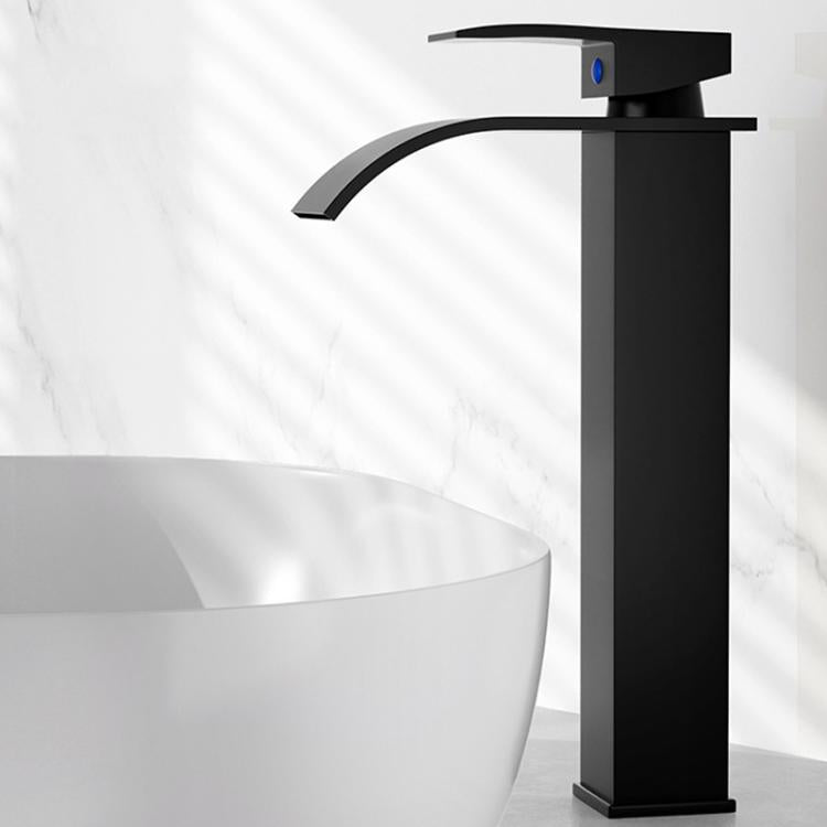 Waterfall Wash Basin Faucet Stainless Steel Hot/Cold Water Mixer Tap for Sink Basin, Spec: High Black