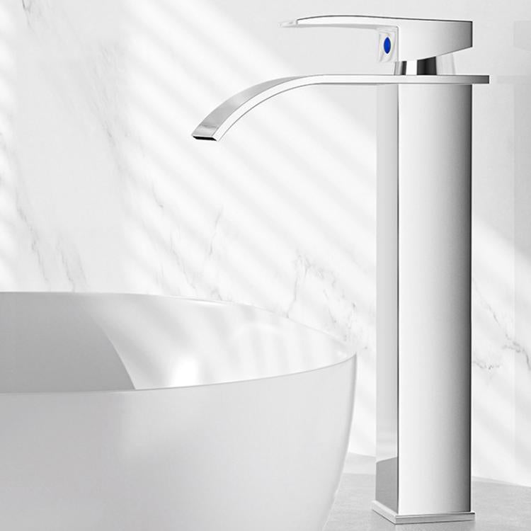 Waterfall Wash Basin Faucet Stainless Steel Hot/Cold Water Mixer Tap for Sink Basin, Spec: High Silver Plating