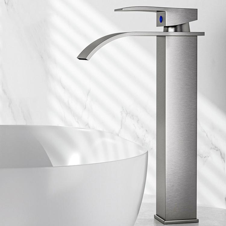 Waterfall Wash Basin Faucet Stainless Steel Hot/Cold Water Mixer Tap for Sink Basin, Spec: High Steel Grey