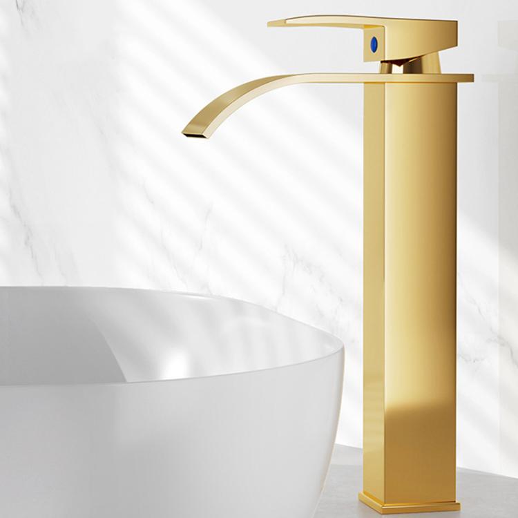 Waterfall Wash Basin Faucet Stainless Steel Hot/Cold Water Mixer Tap for Sink Basin, Spec: High Rose Gold
