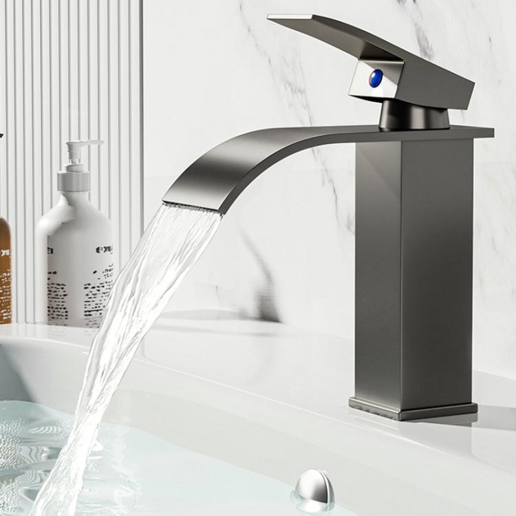 Waterfall Wash Basin Faucet Stainless Steel Hot/Cold Water Mixer Tap for Sink Basin, Spec: Low Rose Gold