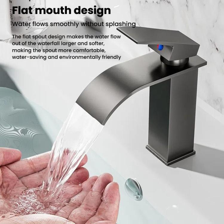 Waterfall Wash Basin Faucet Stainless Steel Hot/Cold Water Mixer Tap for Sink Basin, Spec: High Silver Plating