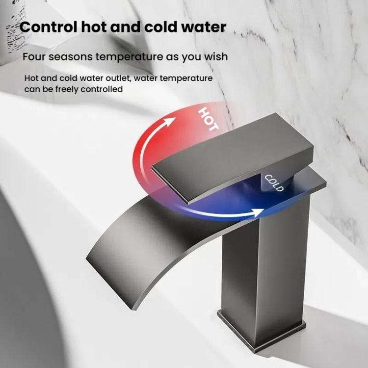 Waterfall Wash Basin Faucet Stainless Steel Hot/Cold Water Mixer Tap for Sink Basin, Spec: Low Rose Gold