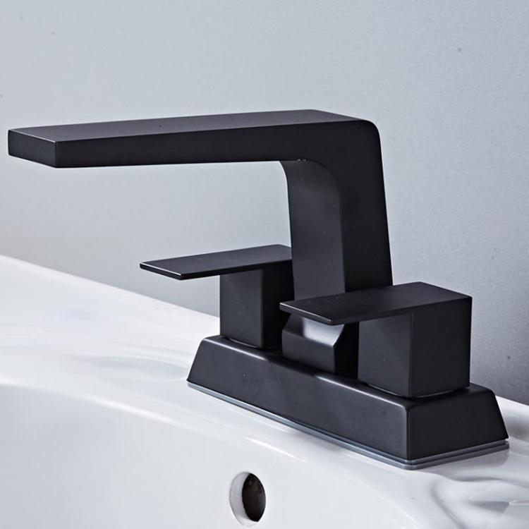 Dual Handle Two-Hole Bathroom Sink Faucet for Undermount Basin Separate Hot/Cold Water Controls, Spec: Black Square