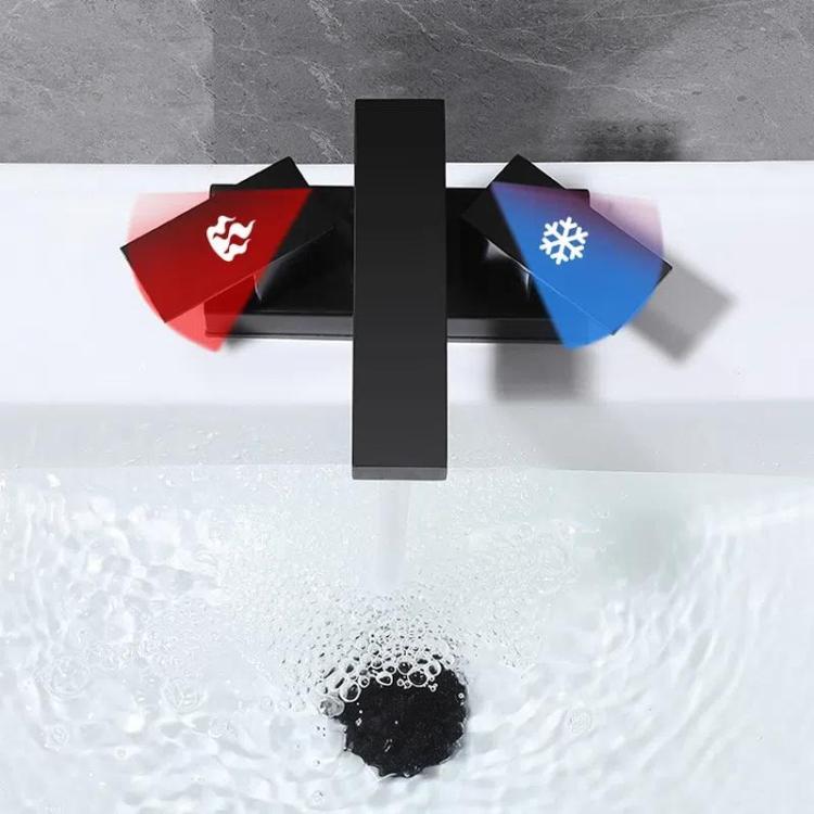 Dual Handle Two-Hole Bathroom Sink Faucet for Undermount Basin Separate Hot/Cold Water Controls, Spec: Black Square