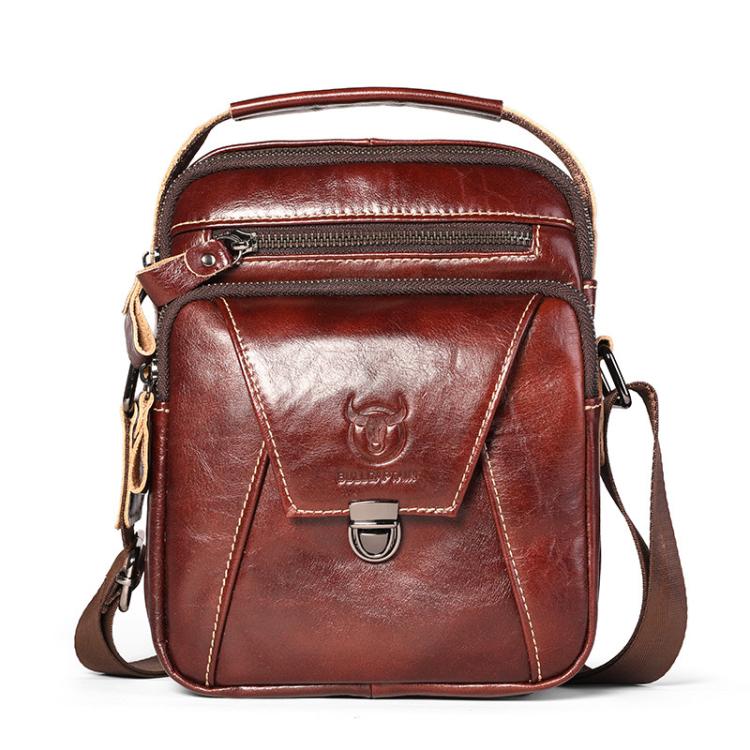 BULL CAPTAIN 041 Large Capacity Top Layer Cowhide Retro Shoulder Messenger Bag - Brown