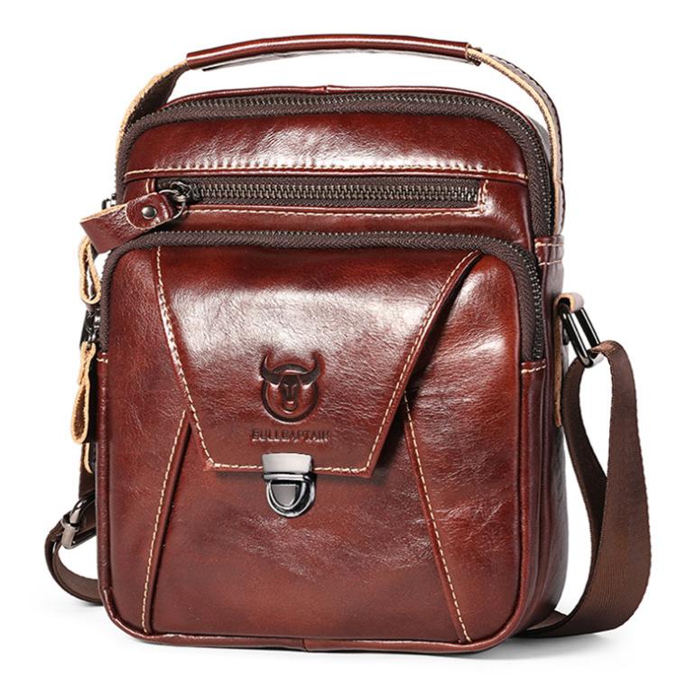 BULL CAPTAIN 041 Large Capacity Top Layer Cowhide Retro Shoulder Messenger Bag - Brown