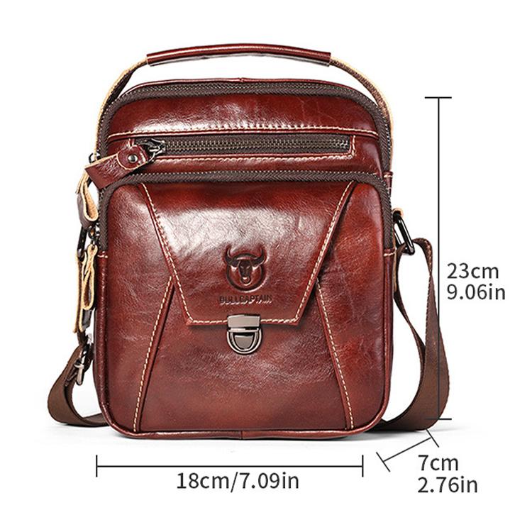 BULL CAPTAIN 041 Large Capacity Top Layer Cowhide Retro Shoulder Messenger Bag - Brown