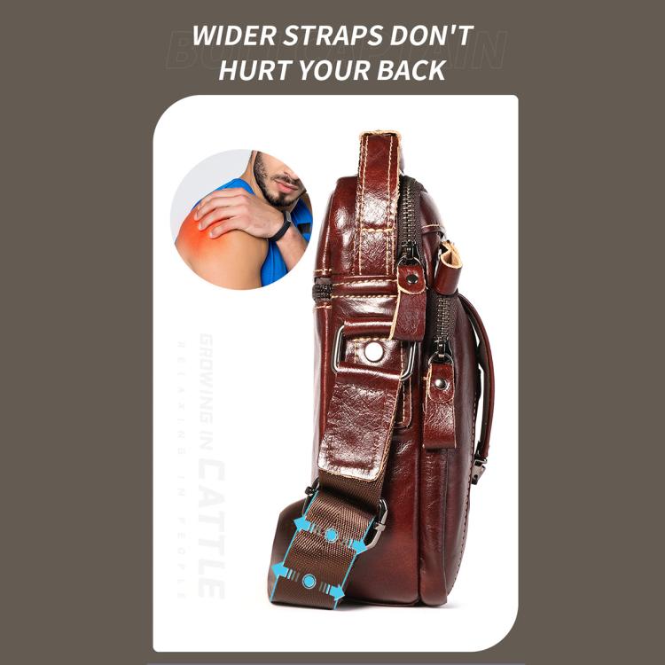 BULL CAPTAIN 041 Large Capacity Top Layer Cowhide Retro Shoulder Messenger Bag - Brown