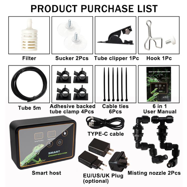 Smart Timer Misting System Kit For Reptile Terrariums Automatic Rainforest Habitat Sprayer EU Plug