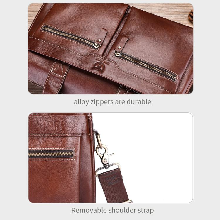 BULL CAPTAIN 056 Large Capacity Top Layer Cowhide Retro Business Hand-Held Briefcase