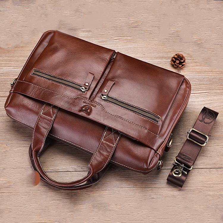 BULL CAPTAIN 056 Large Capacity Top Layer Cowhide Retro Business Hand-Held Briefcase