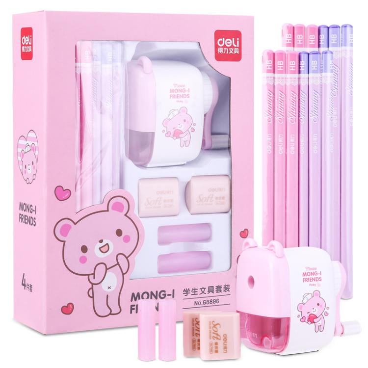 Deli 68896 Student Stationery Gift Box Set Includes 12 Pencils + 2 Erasers + 1 Pencil Sharpener + 2 Pencil Grips