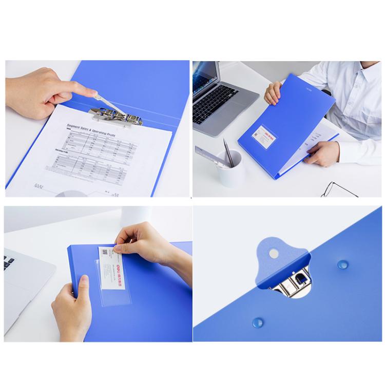 Deli 5333 A4 Hangable Clipboard File Folder With Clip Space-Saving Document Holder - Blue