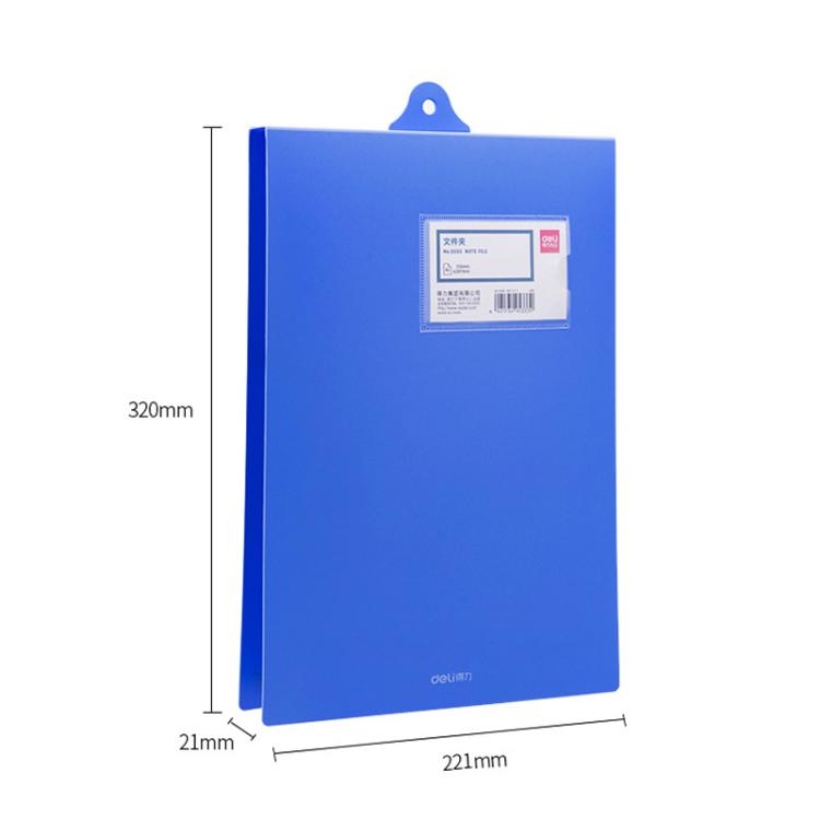 Deli 5333 A4 Hangable Clipboard File Folder With Clip Space-Saving Document Holder - Blue