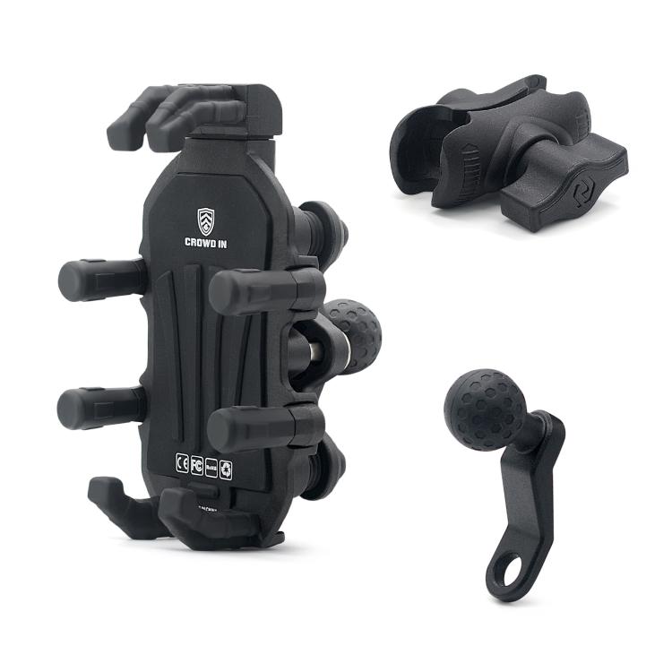 Motorcycle Rearview Mirror Mount Aluminum Alloy Shock-absorbing Mobile Phone Holder - Black