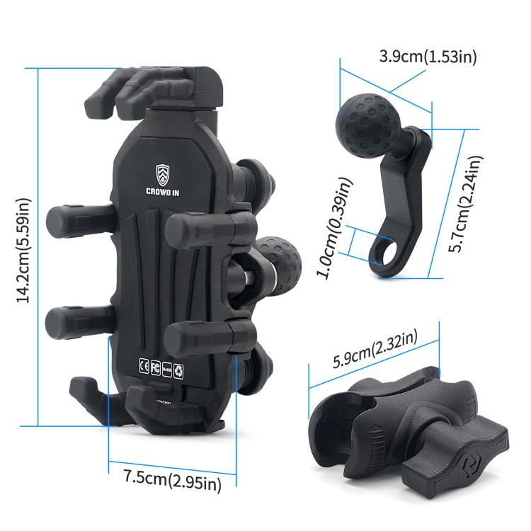 Motorcycle Rearview Mirror Mount Aluminum Alloy Shock-absorbing Mobile Phone Holder - Black
