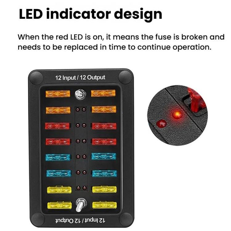 One In And One Out 12-Way Fuse Box LED Indicator With Sticker - ZH-1704B2