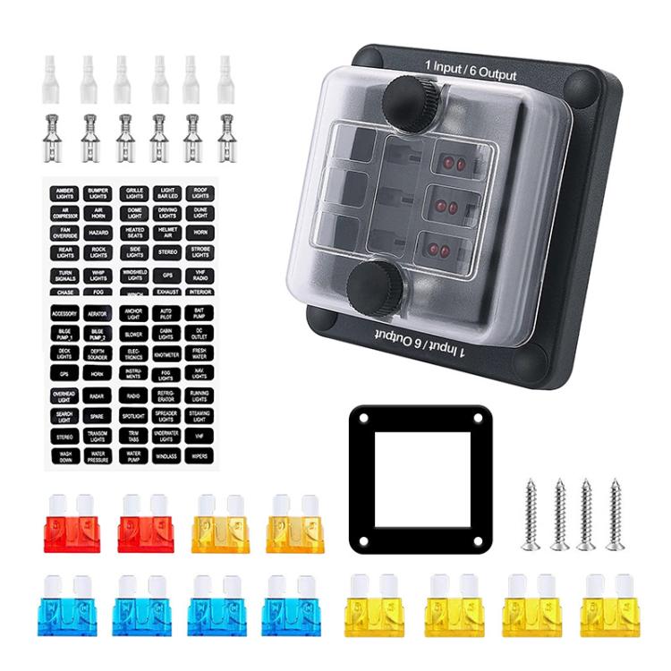 6-Way Waterproof Fuse Box With LED Indicator And Sticker - ZH-1704A1