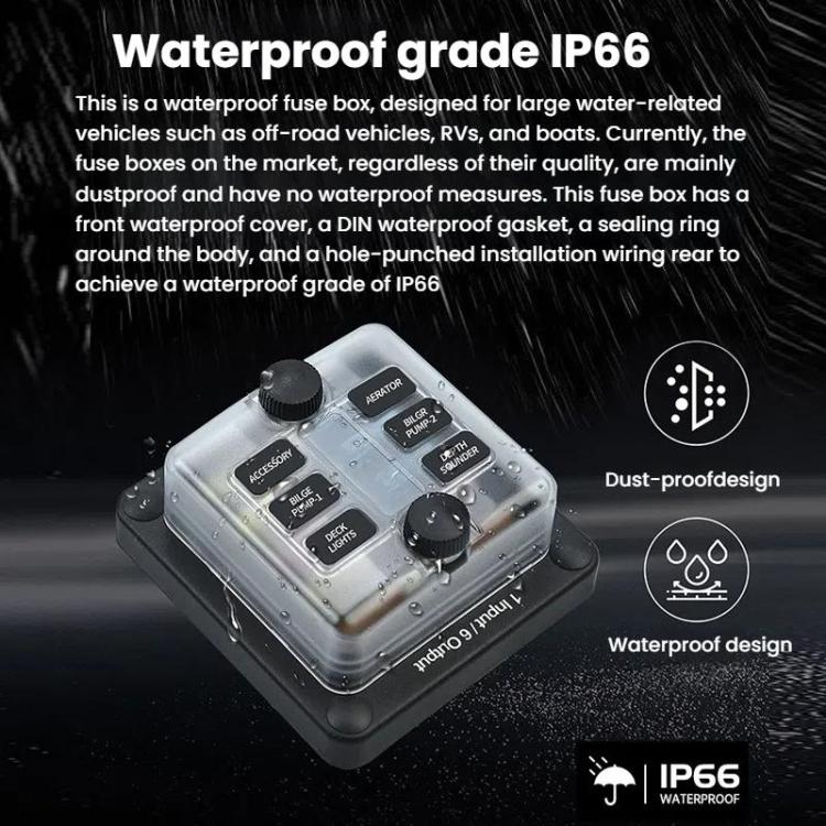 6-Way Waterproof Fuse Box With LED Indicator And Sticker - ZH-1704A1