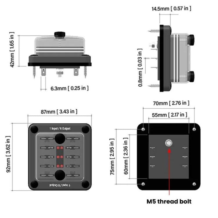 6-Way Waterproof Fuse Box With LED Indicator And Sticker - ZH-1704A1